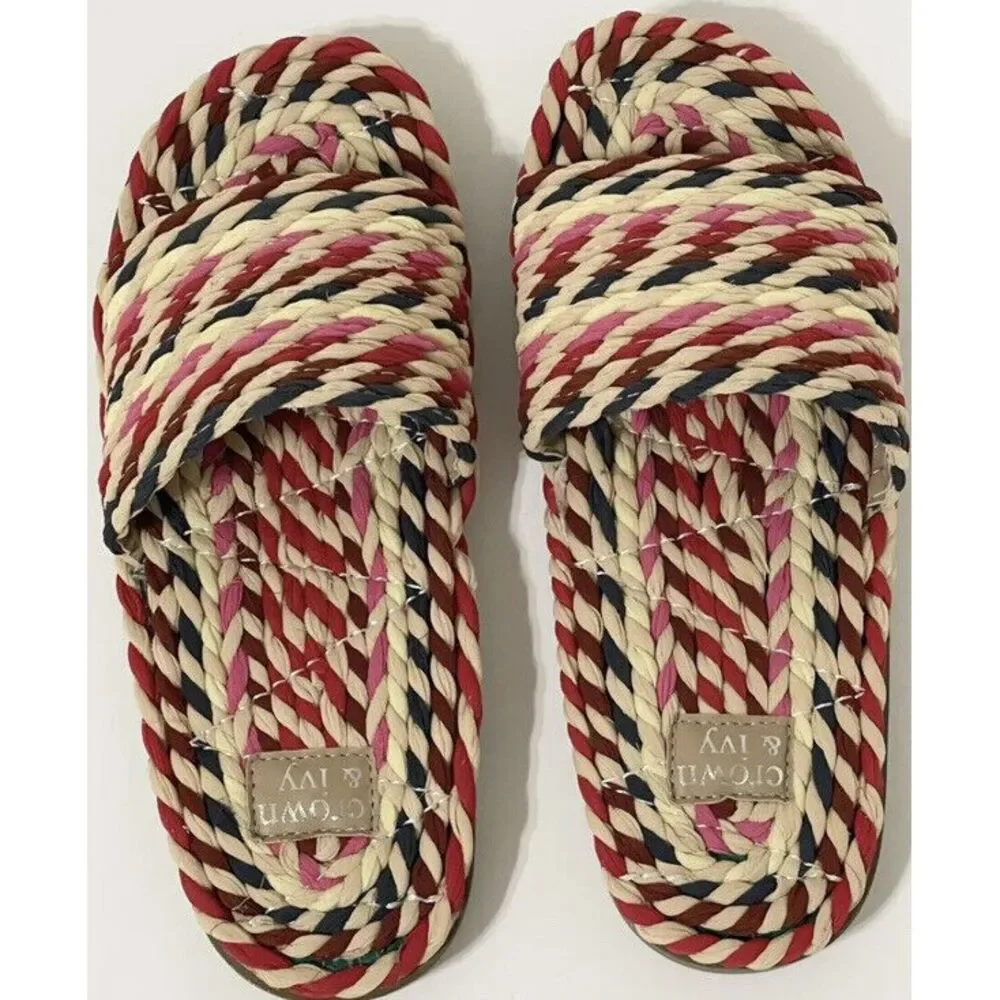 New in Box Crown & Ivy Women's Piper Slide-On Sandals Red‎ Multi Size 6.5